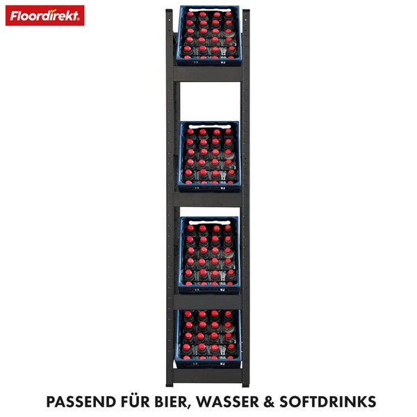 FLOORDIREKT Flaschenkastenständer Osaka - Modernes Getränkekistenregal aus Stahl - Schwarz - für 4 Kästen - 200 x 40 x 30 cm