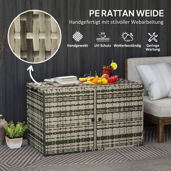 Outsunny Rattan Auflagenbox 350L 2-Ebenne wetterfest Kissenbox mit Deckel Hebestangen Tragegriffe UV-beständig Gartenbox Aufbewahrungsbox Gartentruhe für Garten Terrasse Balkon 118x57x69 cm Mischgrau