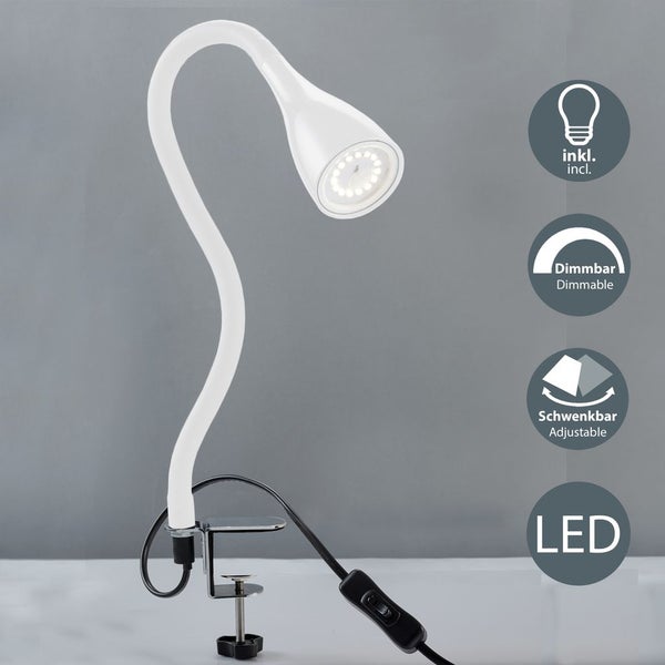 Klemmlampe - 4,8W, 400lm, LED, mit Stecker, dimmbar, warmweiß, weiß