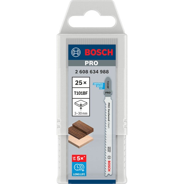 Bosch Stichsägeblätter T101BF, 25 Stück, geeignet für Hartholz