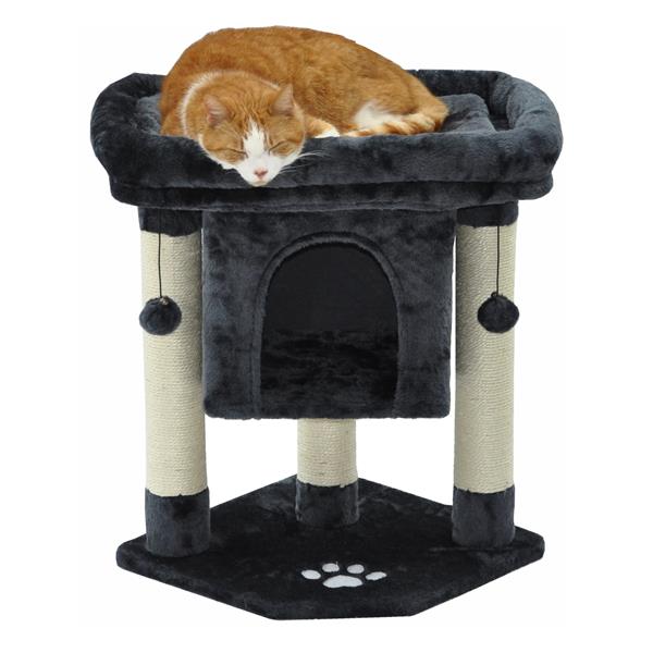 Katzen Kratzbaum 61 cm - grau mit großem Liegeplatz und Katzenhöhle