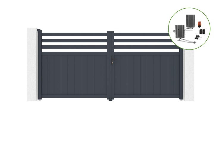 Drehtor 3,4 m NEVIS H.160 cm Aluminium + BUNKER B500 Motorisierung