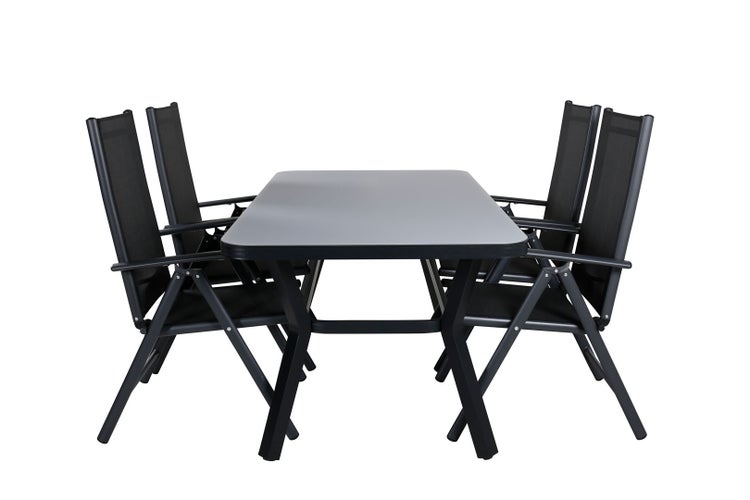 Virya Gartenset Tisch 90x160cm und 4 Stühle Break schwarz, grau. 90 X 160 X 74 cm