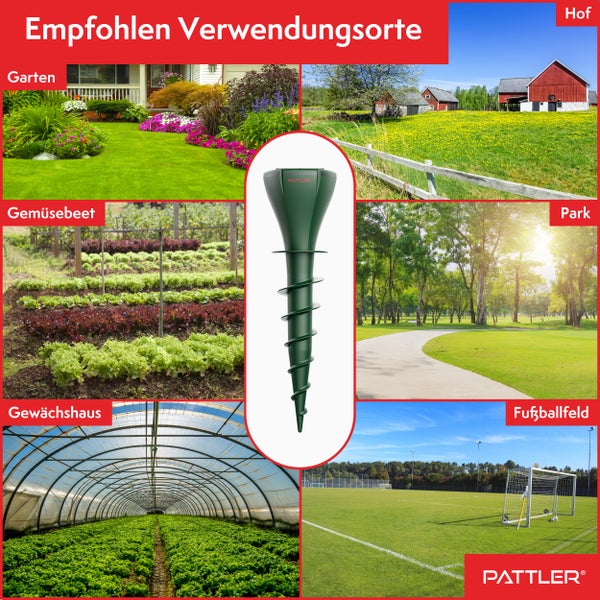 PATTLER® Maulwurf Vertreiber 2er Set - Effektiv Maulwurf vertreiben auf ca. 800m² - Flexible Verwendung durch Solarmodul - innovatives Schraubdesign erhöht Effektivität