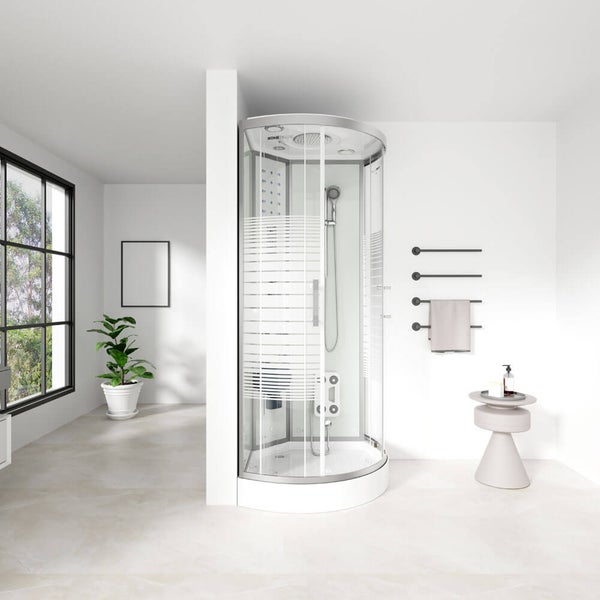 Home Deluxe - Komplettdusche WHITE PEARL - Maße: 90 x 90 cm - inkl. Regendusche Radio und Zubehör I Fertigdusche, Dusche, Duschtempel