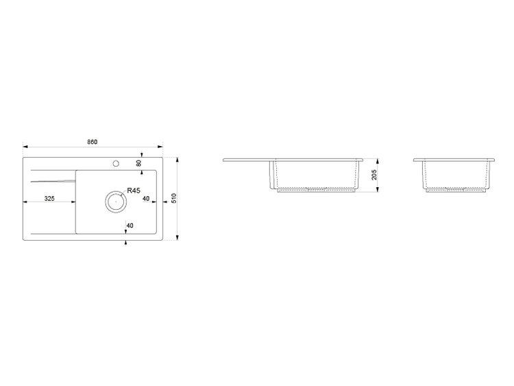 Keramik Küchenspüle 86x51cm Schwarz Matt Spüle