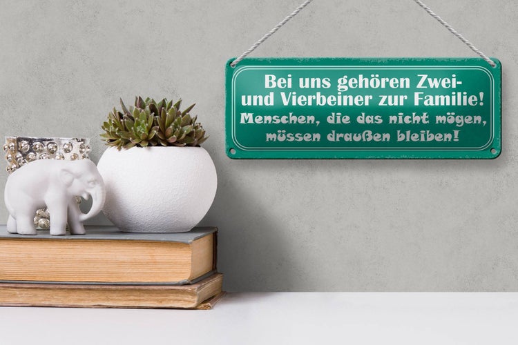 Blechschild Spruch 27x10cm Zwei und Vierbeiner zur Familie Dekoration