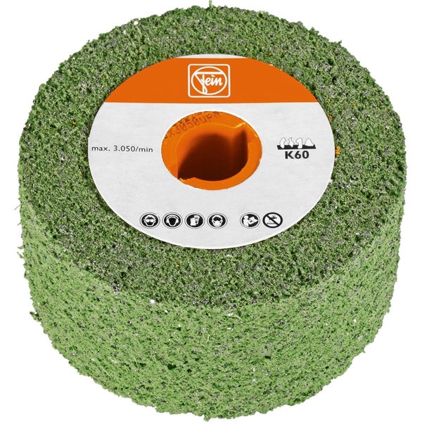 Fein Schleifmop mit einer maximalen Drehzahl von 3.050 Umdrehungen pro Minute und der Körnung K60.