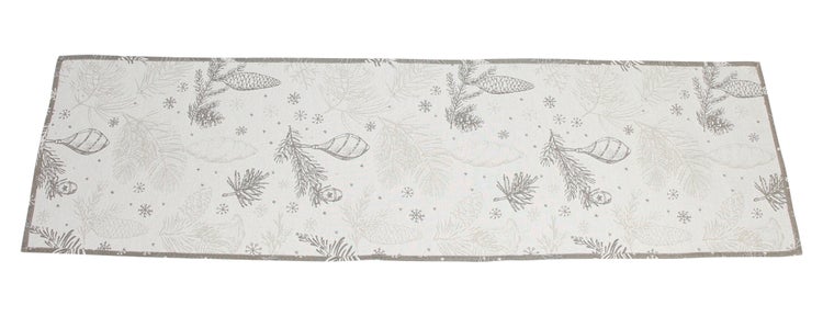 Dekorative Tischdecke mit Tannenzapfen- und Schneeflockenmuster