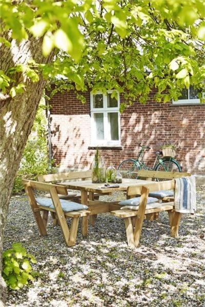 Quadratischer Picknicktisch, Gartentisch, Gartenmöbel  - KDI Holz - 8 Plätze - mit Rückenlehne