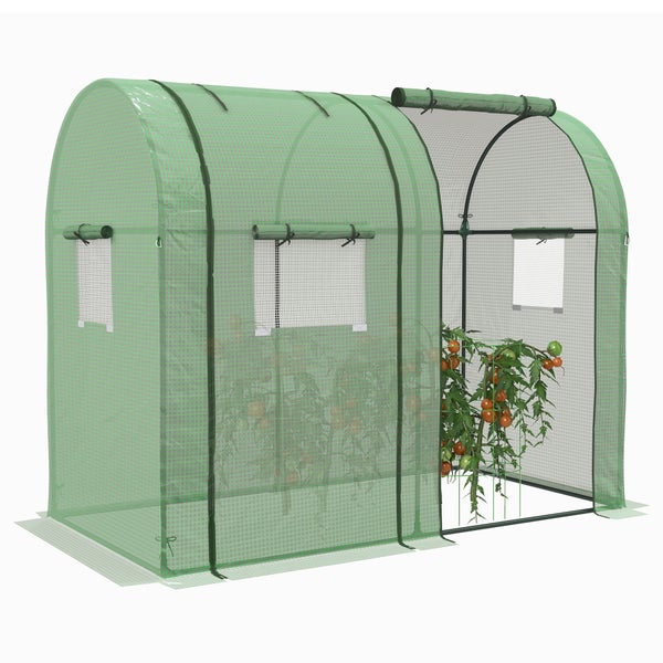 Outsunny Foliengewächshaus, Gewächshaus, Winddichtes Treibhaus mit 2 Rolltüren, Seitenfenster, Tomatenhaus mit UV-Schutz für Garten, PE, Grün, 185 x 94 x 150 cm