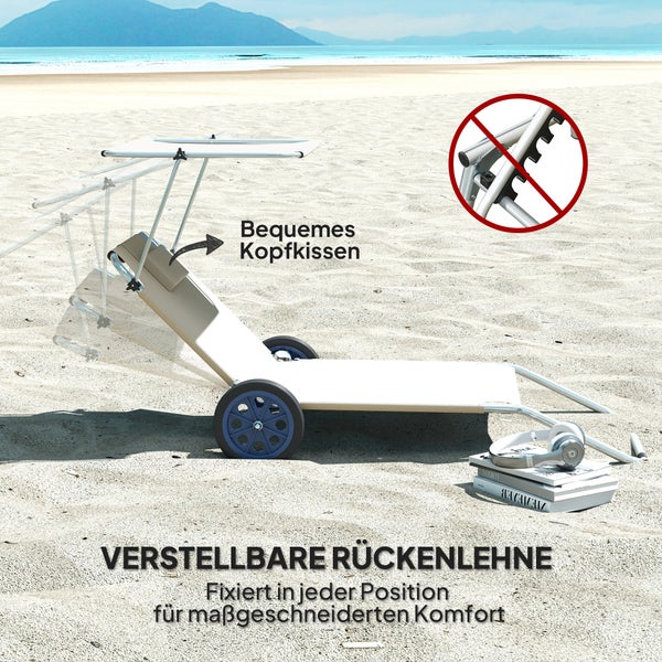 Outsunny 2er Set Sonnenliege klappbar Gartenliege mit Kopfkissen Dach, Rolle Liegestuhl mit verstellbare Rückenlehne, wetterfeste Campingliege, Gartenstuhl bis 120 kg belastbar, für Garten Pool, Beige