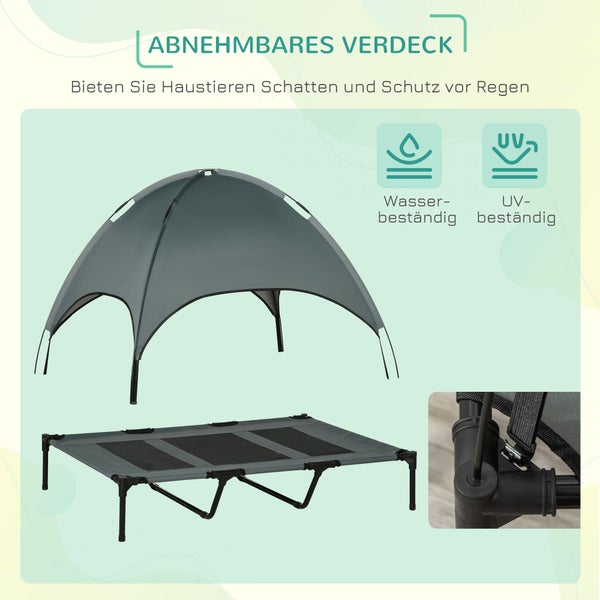 PawHut Hundebett, L122 x B92 x H108 cm, Metall, Oxford, Netzstoff, Taftstoff, Grau+Schwarz