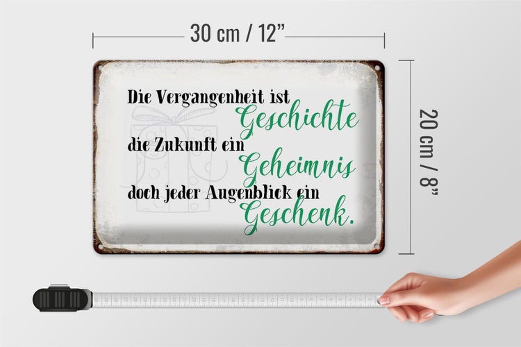 Blechschild Spruch 30x20cm Vergangenheit Zukunft Augenblick