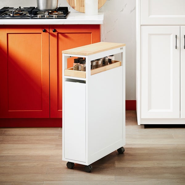 Küchenwagen mit Holzplatte, Schublade und Rollen