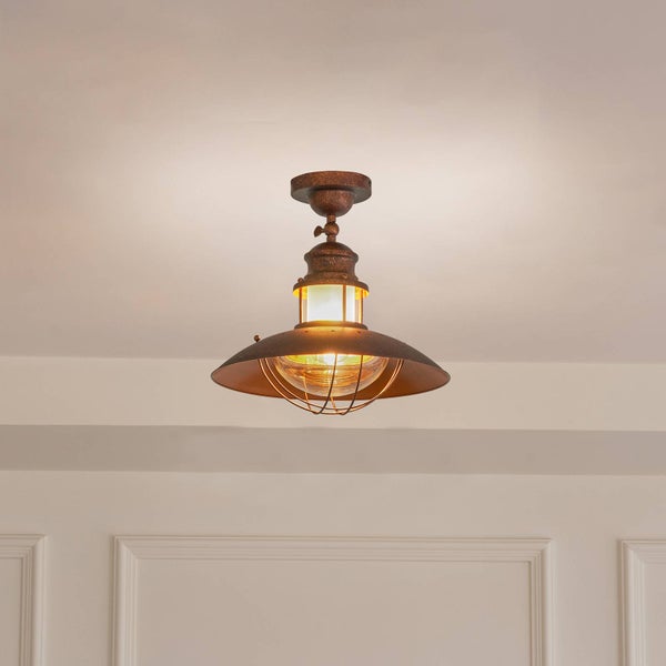 Deckenleuchte im Vintage-Stil mit Lampenschirm und Metallkäfig
