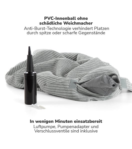 mokebo Stoff Sitzball Büro ergonomisch 'Der Sportliche', Sitzball mit Pumpe oder Pezziball mit Cordbezug in Grau