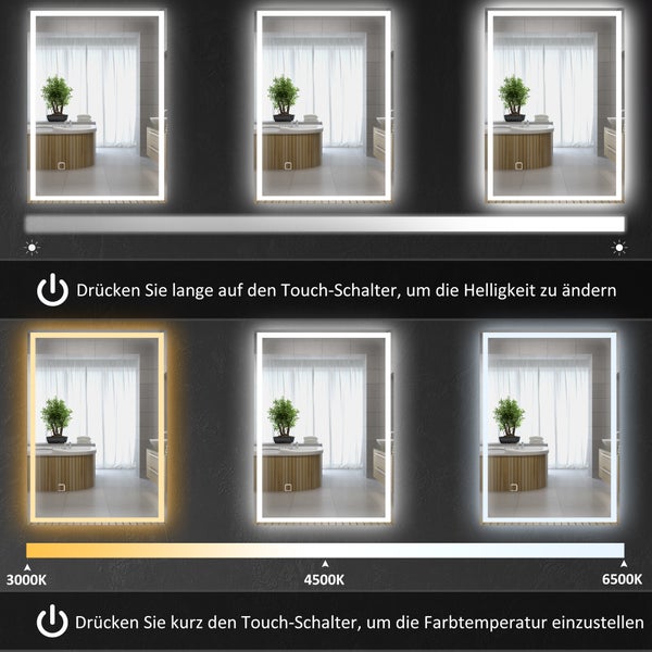 Beleuchteter Spiegel mit einstellbarer Helligkeit und Farbtemperatur in einem Badezimmer