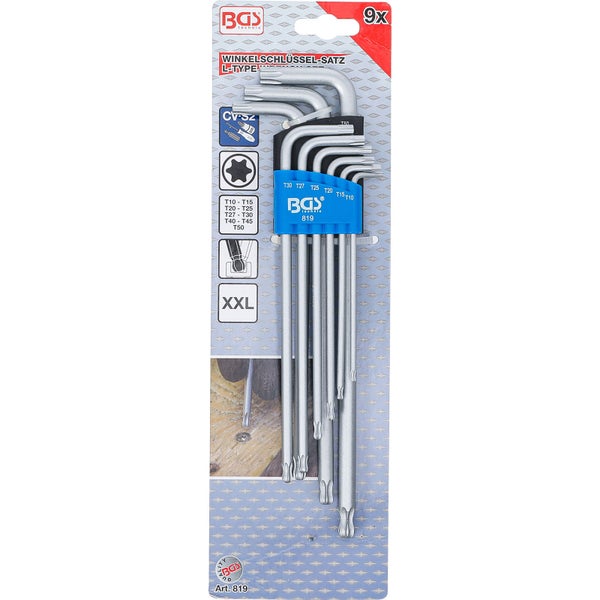 BGS Winkelschlüssel-Satz extra lang T-Profil (für Torx) mit Kugelkopf T10 - T50 mm 9tlg. - 819