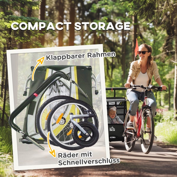 HOMCOM 2 in 1 Kinderfahrradanhänger, 142L x 75B x 101H cm, Stahl, Oxfordstoff, Gelb