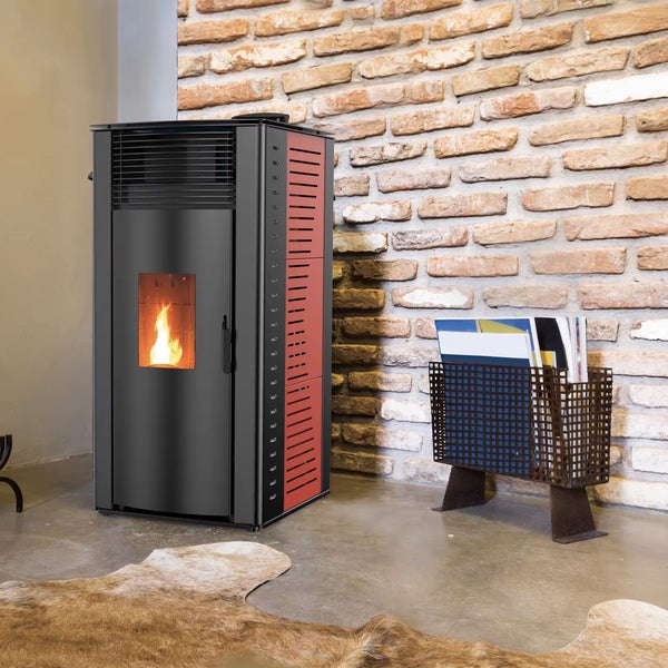 Luft- Pelletofen Anita 15 kW Sannover Bordeaux + Kaminbau-Anschluss-Set