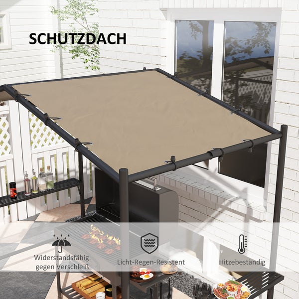 Outsunny Grillpavillon 277 x 149 x 230 cm wasserdicht flammhemmend Gartenpavillon mit Seitenregalen, Gartenlauben mit UV-Schutz, BBQ Pavillon aus Stahl, Gartenzelt Grillzelt für Party BBQ, Khaki