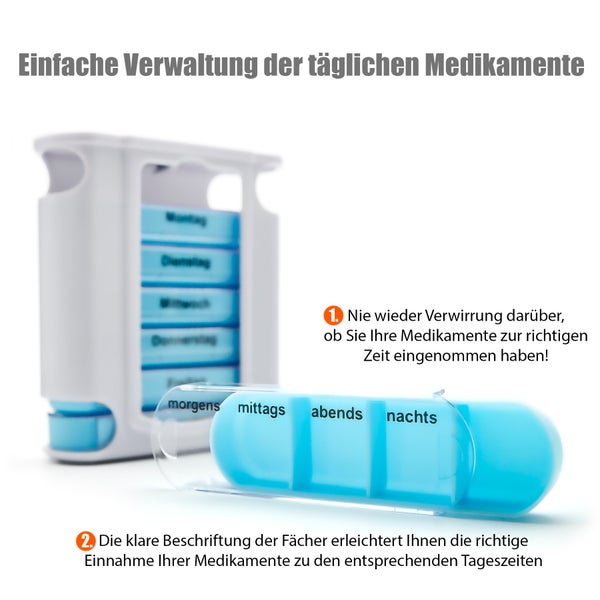 BigDean 3 Stück Tablettenbox 7 Tage Morgens, Mittags, Abends & Nachts in Weiß – Medikamentenbox BPA-frei & Lebensmittelecht – luftdichte Pillendose auch für unterwegs geeignet!