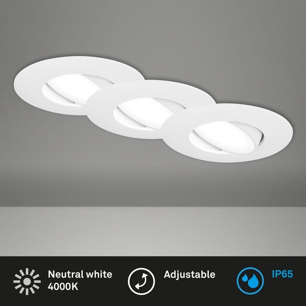 LED recessed spots, set of 3, IP65, white, 3xLED-p