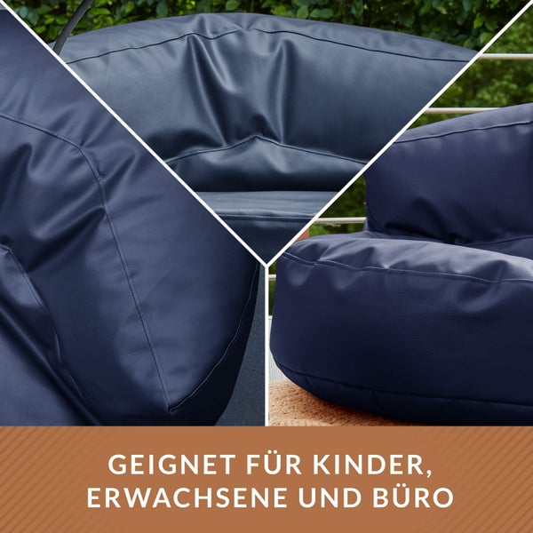 Green Bean Sitzsack Sofa aus Kunstleder mit EPS Perlen Füllung - Lounge im Sitzsack-Design 90 x 50 cm mit ergonomischer Rückenlehne - Dunkelblau