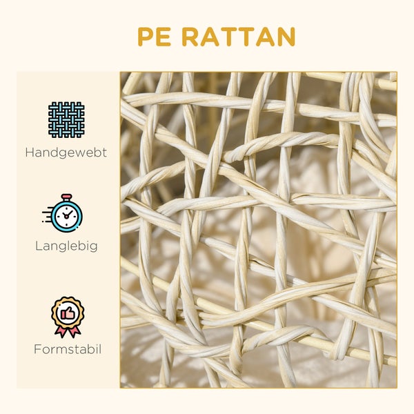 PawHut Katzenhaus aus Rattan, 42 x 42 x 40 cm, PE Rattan, Beige