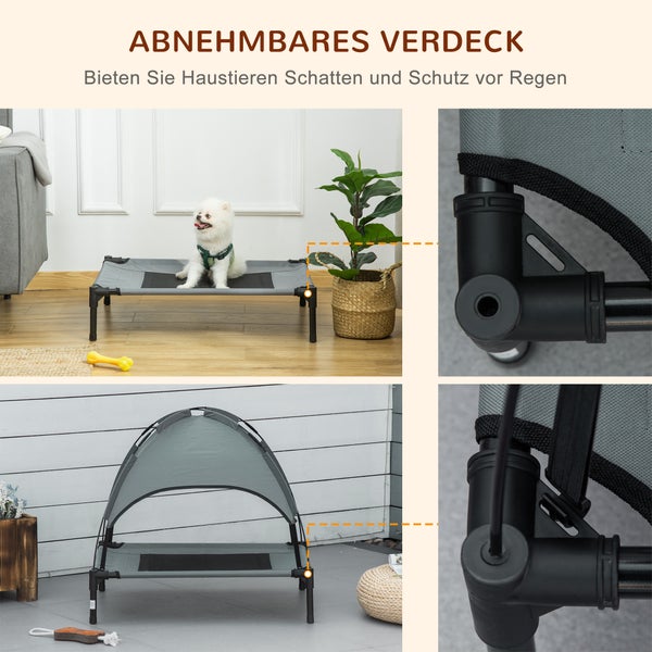 PawHut Hundebett, L76 x B61 x H73 cm, Metall, Oxford, Netzstoff, Taftstoff, Grau+Schwarz