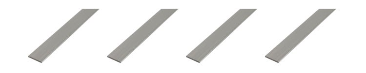 Vier flache Metallschienen in gerader Ausführung für vielfältige Konstruktionsanwendungen