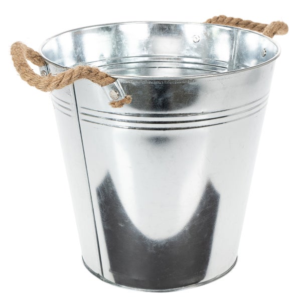 Verzinkter Metalleimer mit Seilgriffen.