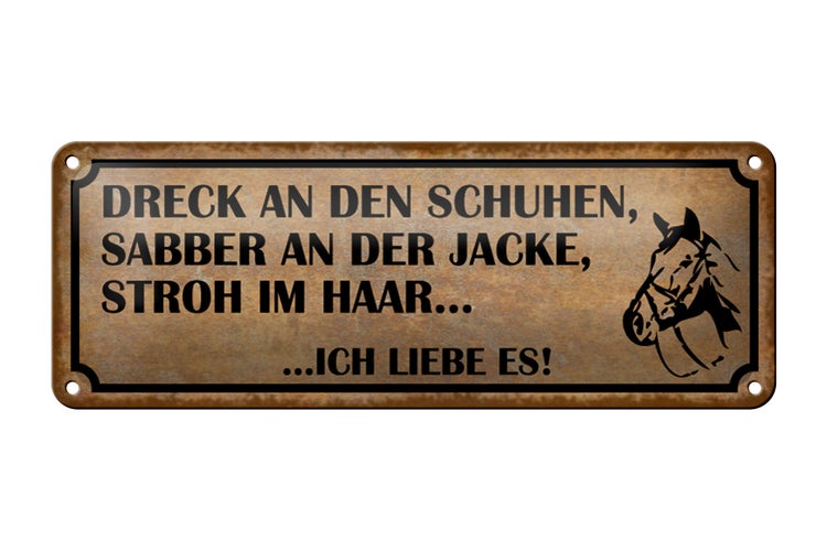 Blechschild Spruch 27x10cm Dreck Schuhen Stroh Haar Reiter Dekoration
