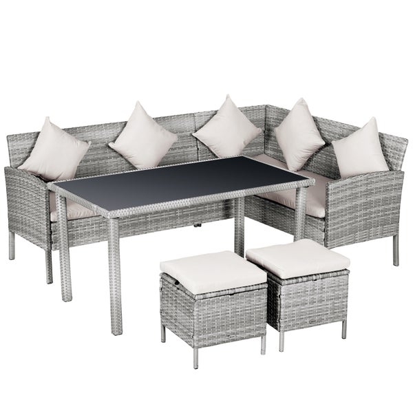 Outsunny 5-tlg. Gartenmöbel-Set, L134 x B60 x H75 cm, PE-Rattan, Metall, Polyester, Gehärtetes Glas, mehrfarbig