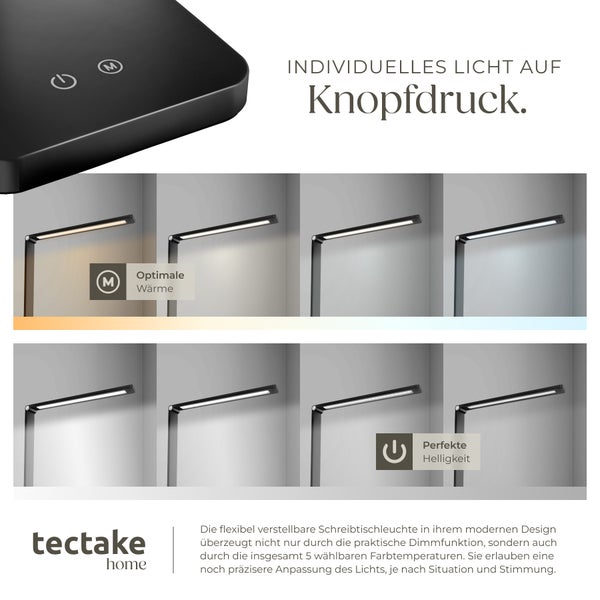 tectake Novaly Schreibtischlampe Novaly, LED, dimmbar, klappbar, 5W inklusive USB-Anschluss schwarz