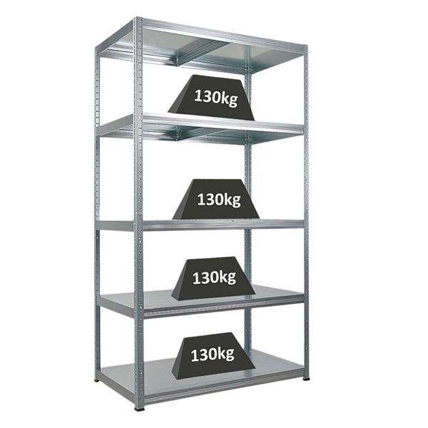 Metallregal mit vier Ebenen und Gewichtsangabe