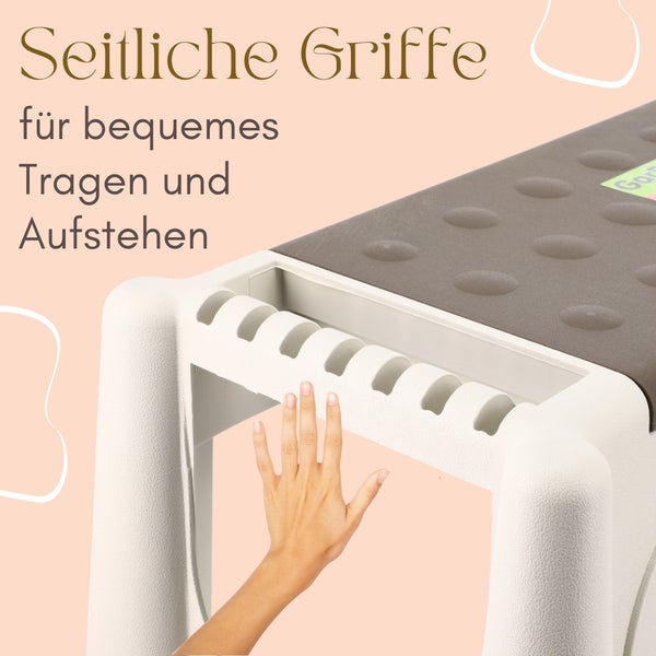 Trittschemel mit seitlichen Griffen für bequemes Tragen