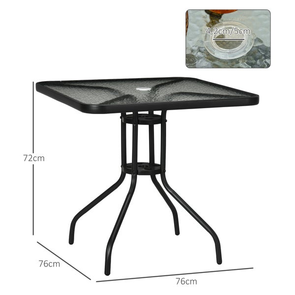 Outsunny Gartentisch Abnehmbar Metall 76x76 cm Wetterfest quadrarisch Balkontisch mit Schirmloch, rutschfest Buffettisch Campingtisch Terrassentisch für Outdoor Garten, Terrasse Balkon Schwarz