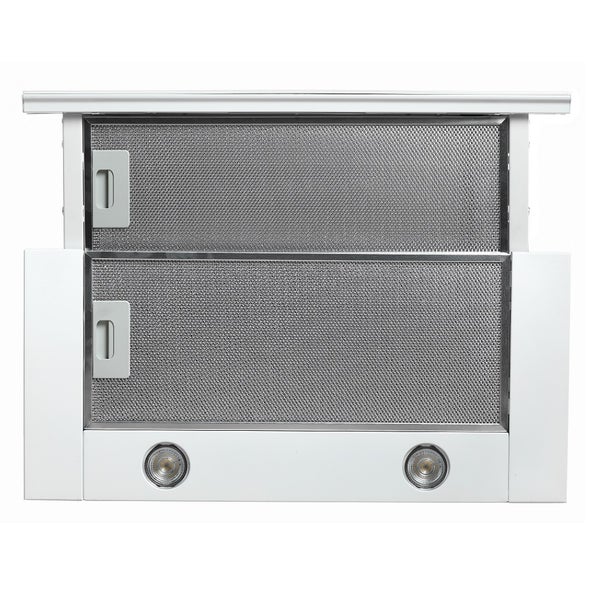 Weiße Unterbauhaube mit zwei Metallfettfiltern und Beleuchtung