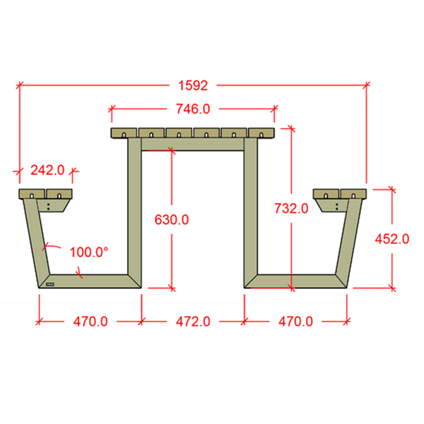 Picknicktisch, Gartentisch, Gartenmöbel  WEGA - 177cm - 6 bis 8 Plätze - Farbe natur