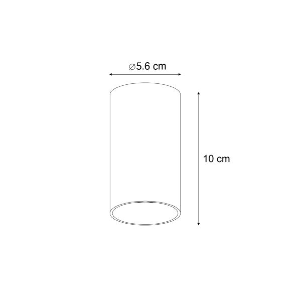 Technische Zeichnung einer zylindrischen Leuchte mit einem Durchmesser von 5,6 Zentimeter und einer Höhe von 10 Zentimeter.