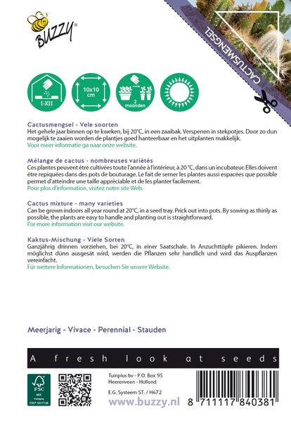 Buzzy Logo. Informationen zum Säen von Kakteenmischungen.