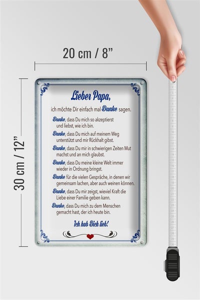 Blechschild Spruch 20x30cm lieber Papa Ich hab dich lieb