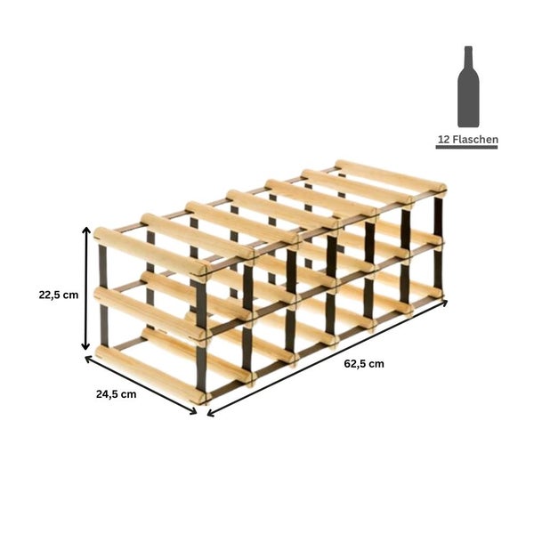 PROREGAL Modulares Weinregal Vinotega Mod Metal HxBxT 22,5 x 62,5 x 24,5 cm 6 x 2 Flaschen Massives Kiefernholz Natur