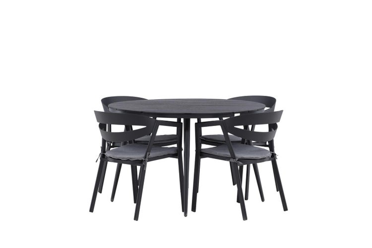 Break Gartenset Tisch 120x120cm, 4 Stühle Wear, schwarz,schwarz. 120 X 74 X 120 cm