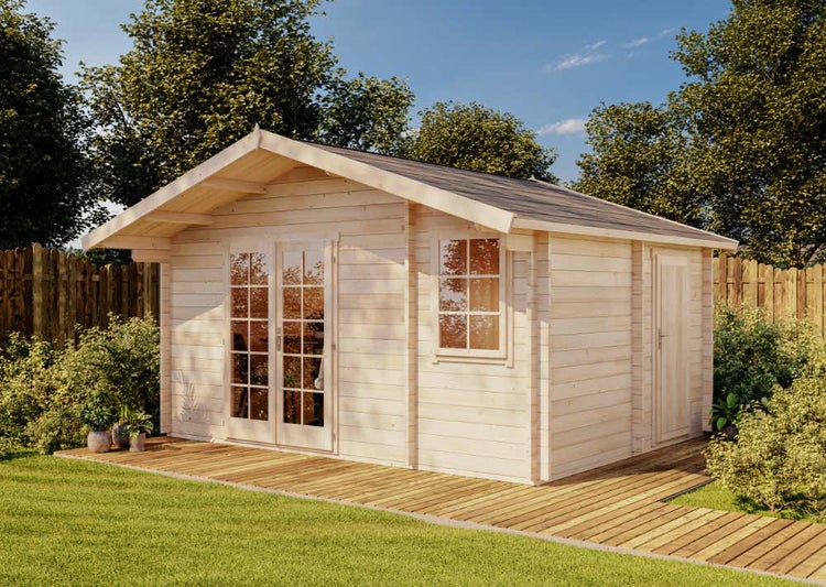 Alpholz Gartenhaus Jersey ISO Gartenhaus aus Holz, Holzhaus mit 44 mm Wandstärke, Blockbohlenhaus mit Montagematerial