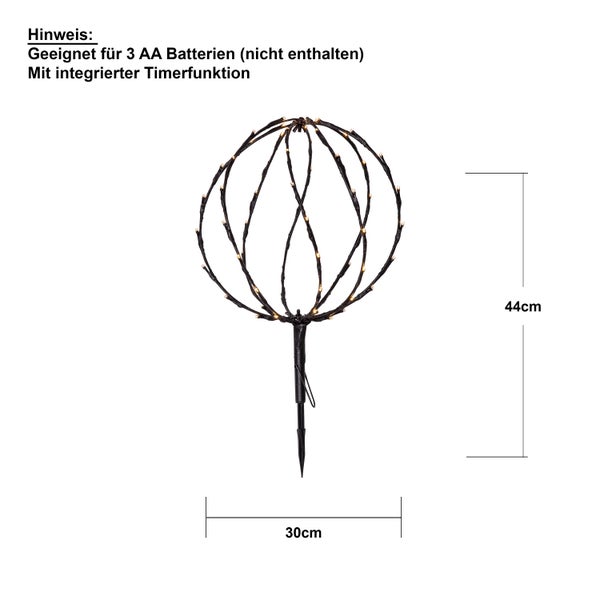 Dekorative Gartenleuchte mit Timerfunktion, geeignet für drei AA Batterien