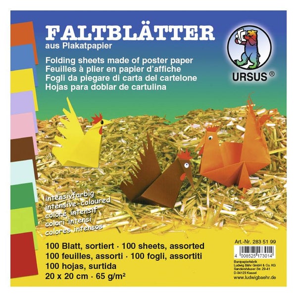 URSUS Falten Faltblätter intensiv, Plakatkarton, 65 g/m², 20 x 20 cm, 100 Blatt sortiert