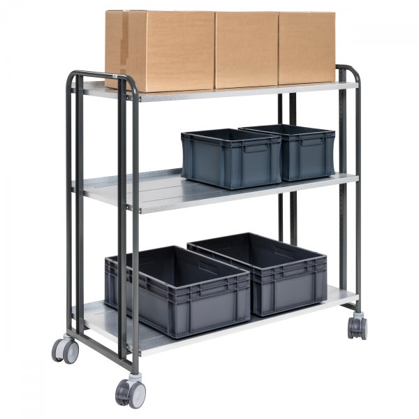 Rollwagen mit drei Ablagen und Boxen